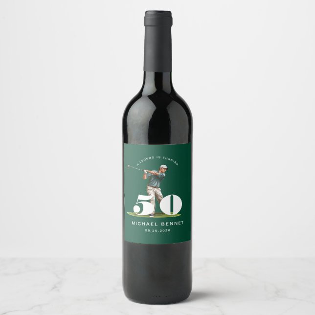 Personalized Green Golf 50th Birthday Vinflaska Etikett (Framsida)