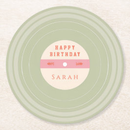 Personalized Green Pastel Birthday Paper Coasters Underlägg Papper Rund