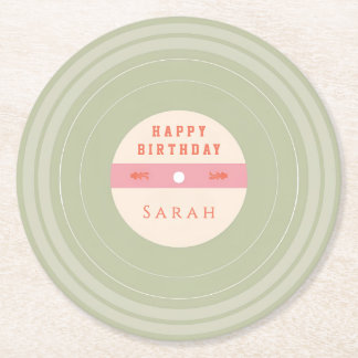 Personalized Green Pastel Birthday Paper Coasters Underlägg Papper Rund