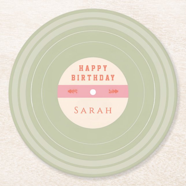 Personalized Green Pastel Birthday Paper Coasters Underlägg Papper Rund (Framsidan)