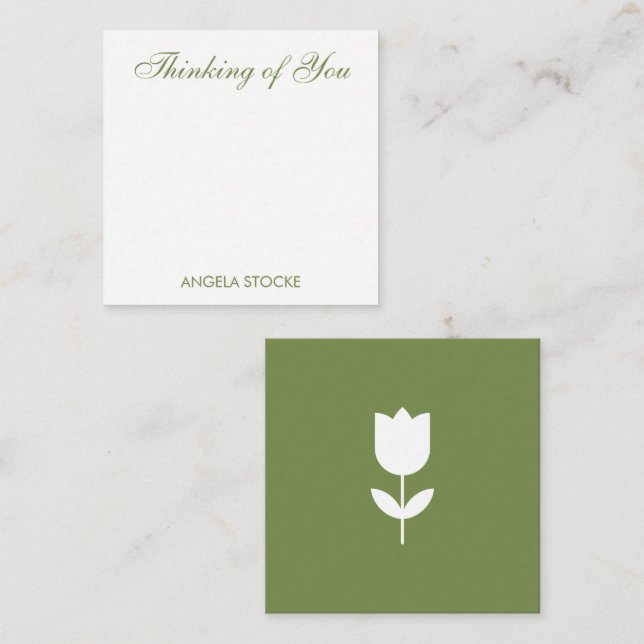 Personalized Green White Flower Anteckningskort (Fram/baksida)