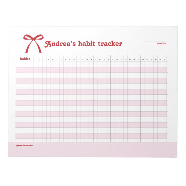 Personalized Habit Tracker Pink Bow  Anteckningsblock (Framsida)