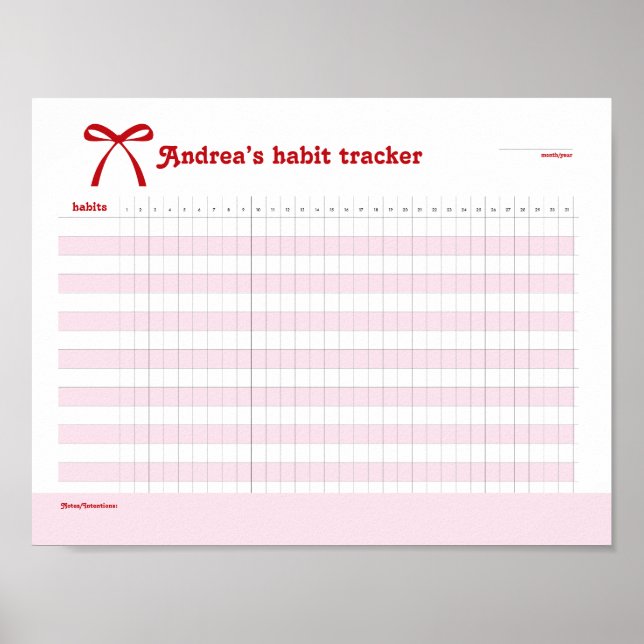 Personalized Habit Tracker Pink Bow  Poster (Framsidan)