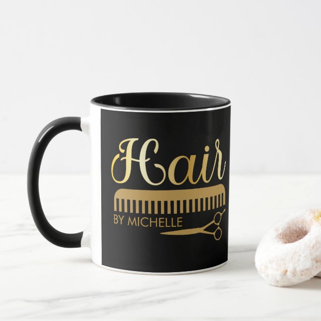 Personalized Hair Stylist Beauty Salon Black Gold  Mugg (Med munk)
