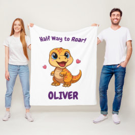 Personalized Halfway to One Dinosaur 6 Month Fleecefilt