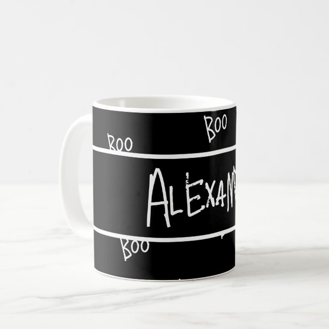 Personalized Halloween boo typography black white Kaffemugg (Framsida vänster)
