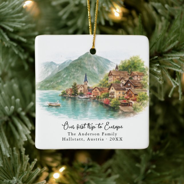 Personalized Hallstatt Austria Travel Photo Julgransprydnad Keramik (Träd)