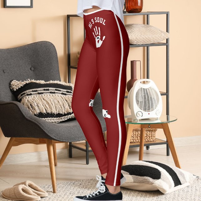 Personalized Hand Cat Pet Deep Red White Stripes  Leggings (Skapare uppladdad)