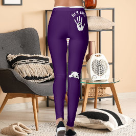 Personalized Hand Cat Pet Purple White Stripes Leggings
