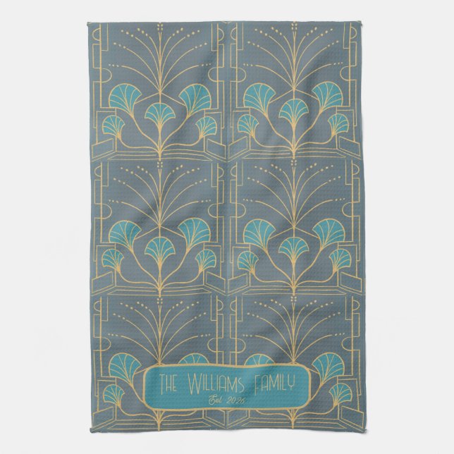 Personalized Hand drawn Art Deco Fountain Tile Kökshandduk (Vertikal)