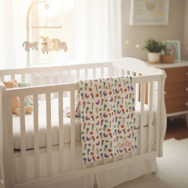 Personalized Hand-Drawn Folk Art Floral Kids Blank Fleecefilt