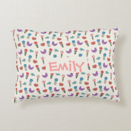 Personalized Hand-Drawn Folk Art Floral  Prydnadskudde