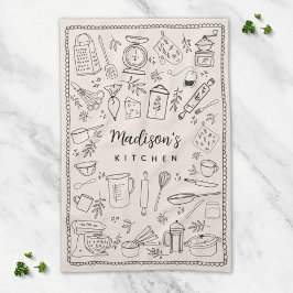 Personalized Hand Drawn Kitchen Cooking Utensils  Kökshandduk