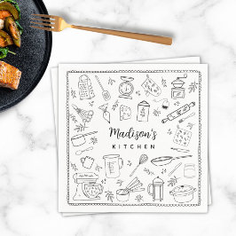 Personalized Hand Drawn Kitchen Cooking Utensils Pappersservett