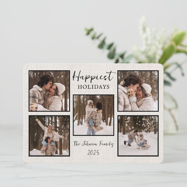 Personalized Happiest Holidays Card with Photos Julkort (Stående Fram)