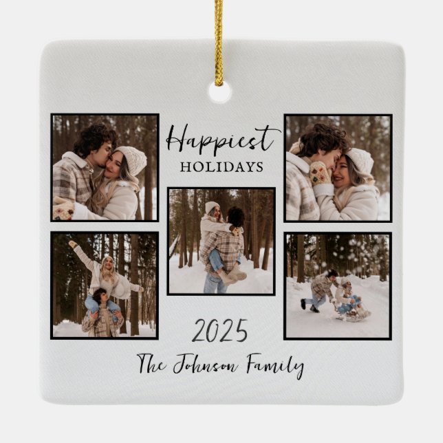 Personalized Happiest Holidays Photos Julgransprydnad Keramik (Baksida)