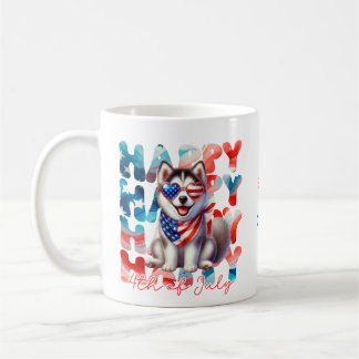 Personalized Happy 4th of July Husky Dog Kaffemugg