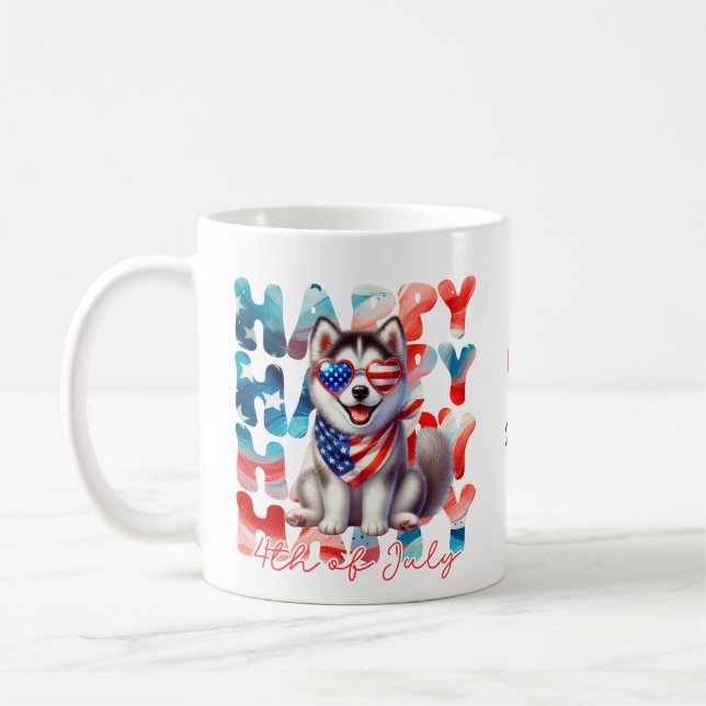 Personalized Happy 4th of July Husky Dog Kaffemugg (Vänster)