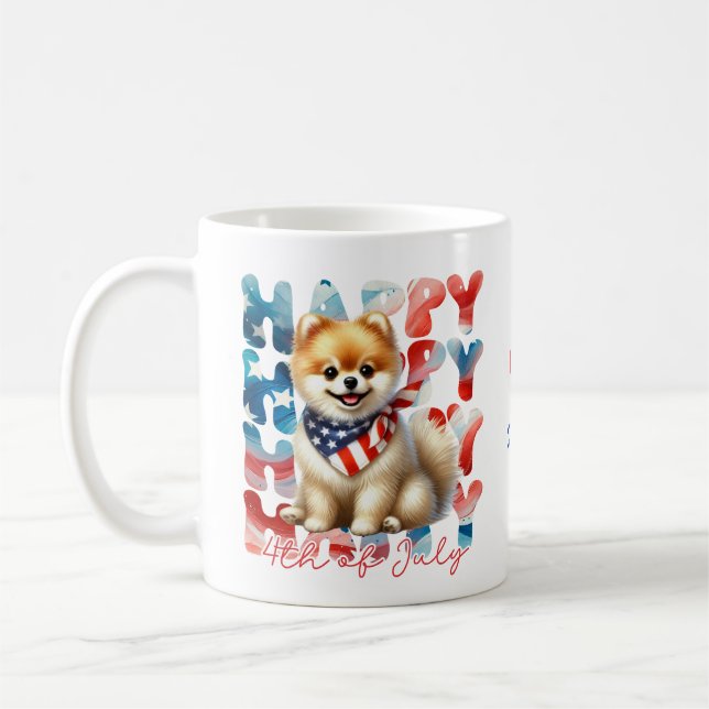 Personalized Happy 4th of July Pomeranian  Kaffemugg (Vänster)