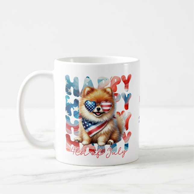 Personalized Happy 4th of July Pomeranian  Kaffemugg (Vänster)