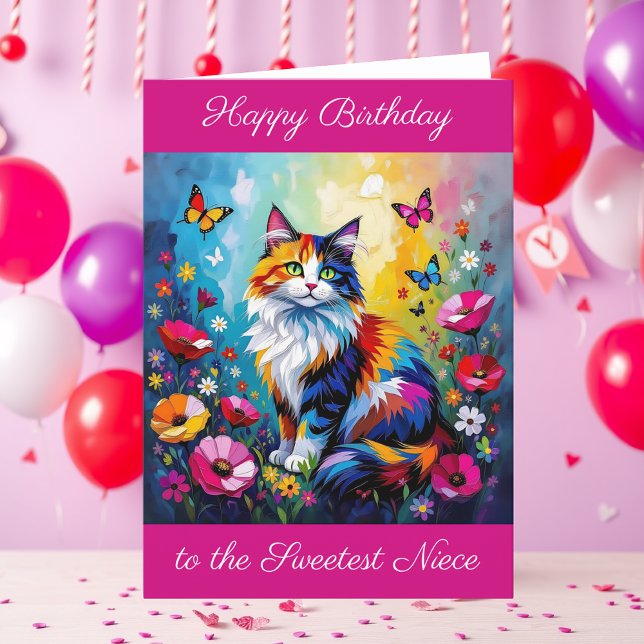Personalized Happy Birthday for Niece Cute Cat   Kort (Skapare uppladdad)