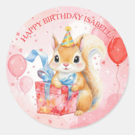 Personalized Happy Birthday Girl's Squirrel  Runt Klistermärke