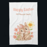 Personalized Happy Easter Bunnies Floral Family  Kökshandduk<br><div class="desc">Personalized Happy Easter Bunnies Floral Family Kitchen Towel. Celebrate Easter with this design featuring two bunnies surrounded by soft pink and yellow spring flowers. Add your family name. This design brings warmth and joy to any home,  ideal for creating personalized gifts,  festive decorations,  or unique keepsakes.</div>