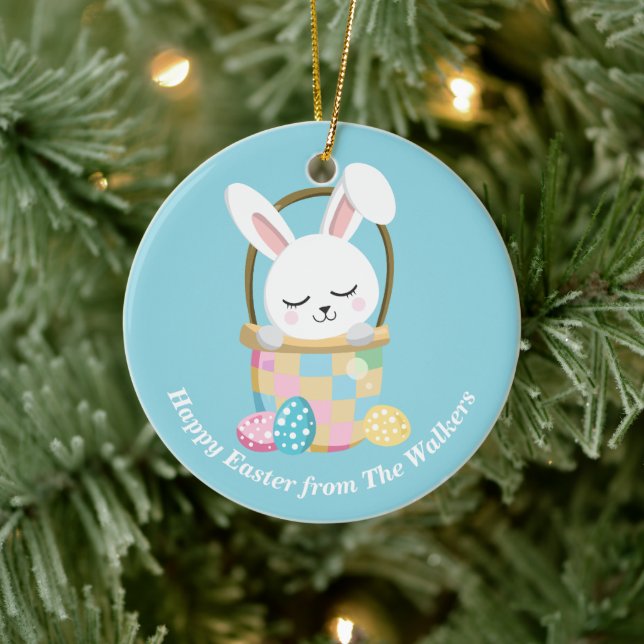 Personalized Happy Easter Bunny Baby Blue Julgransprydnad Keramik (Träd)