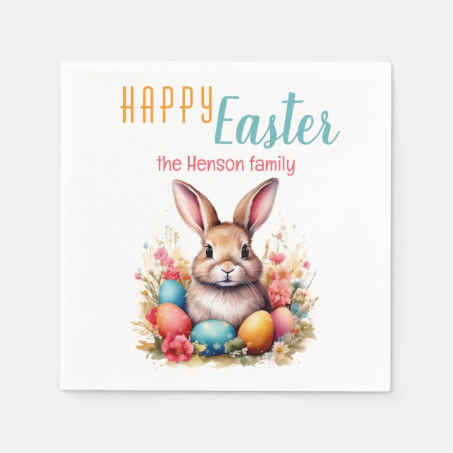 Personalized Happy Easter Bunny Eggs Family  Pappersservett (Framsidan)