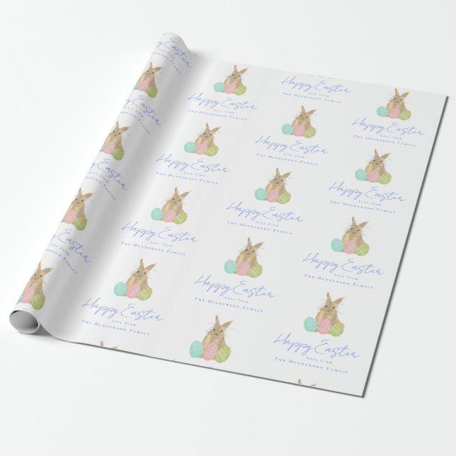 Personalized Happy Easter Bunny Watercolor Presentpapper (Utrullad)