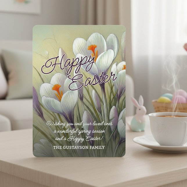Personalized Happy Easter Crocus Floral Card Julkort (Skapare uppladdad)
