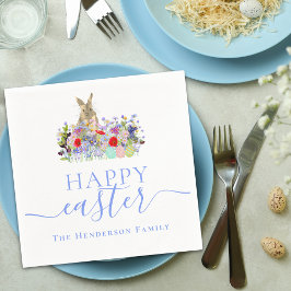 Personalized Happy Easter Cute Bunny Wildflower Pappersservett