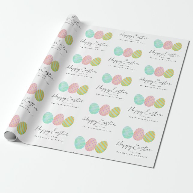 Personalized Happy Easter Eggs Watercolor Presentpapper (Utrullad)