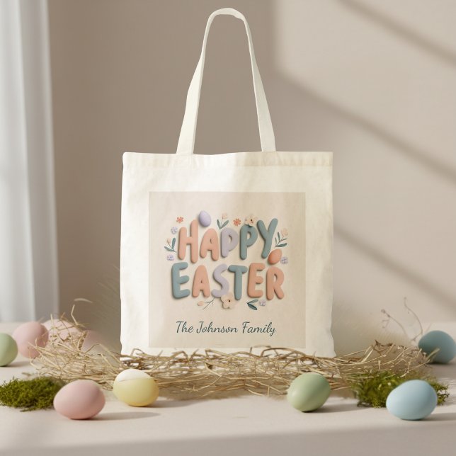 Personalized Happy Easter Family Tote Bag Tygkasse (Skapare uppladdad)