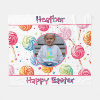 Personalized Happy Easter Lollipop Candy Photo Fleecefilt