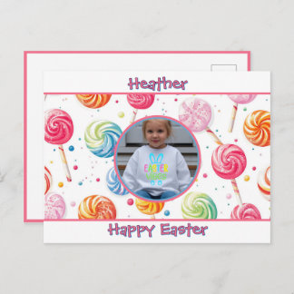 Personalized Happy Easter Lollipop Candy Photo Vykort