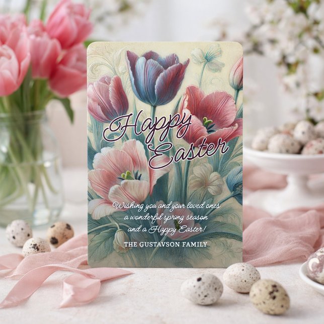 Personalized Happy Easter Tulips Easter Card Julkort (Skapare uppladdad)
