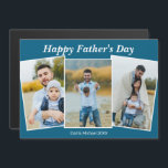 Personalized Happy Father's Day Photo Magnet Card<br><div class="desc">Cute blue Happy Father's Day magnetic card with a family photo collage of a son or daughter. Personalize this cute magnet for your dad with your 3 favorite family pictures.</div>