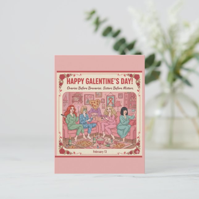Personalized Happy Galentine's Day Postcard Vykort (Stående Fram)