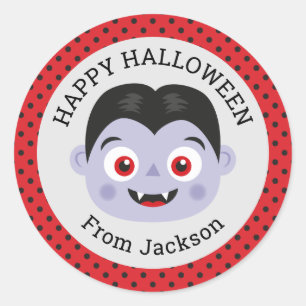 Personalized Happy Halloween Vampire Round Sticker Runt Klistermärke