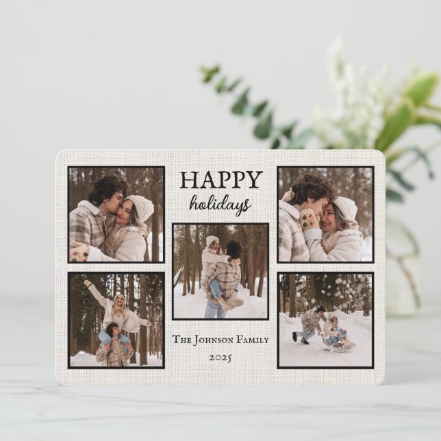 Personalized Happy Holidays Card with Photos Julkort (Stående Fram)