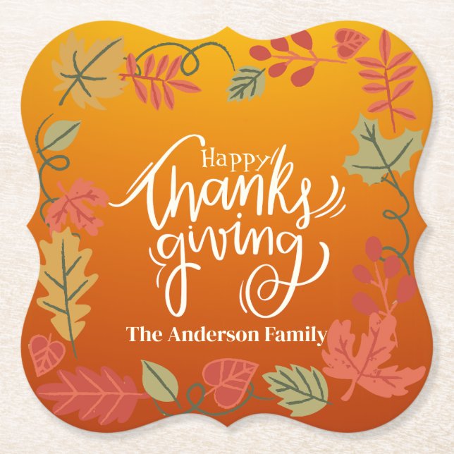 Personalized Happy Thanksgiving Family Name Underlägg Papper (Framsida)