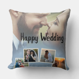 Personalized Happy Wedding Photo Collage Kudde