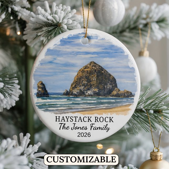 Personalized Haystack Rock Ornament, Custom Oregon Julgransprydnad Keramik (Skapare uppladdad)