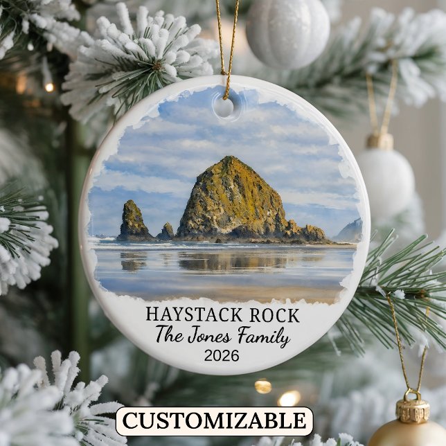 Personalized Haystack Rock Ornament, Custom Oregon Julgransprydnad Keramik (Skapare uppladdad)
