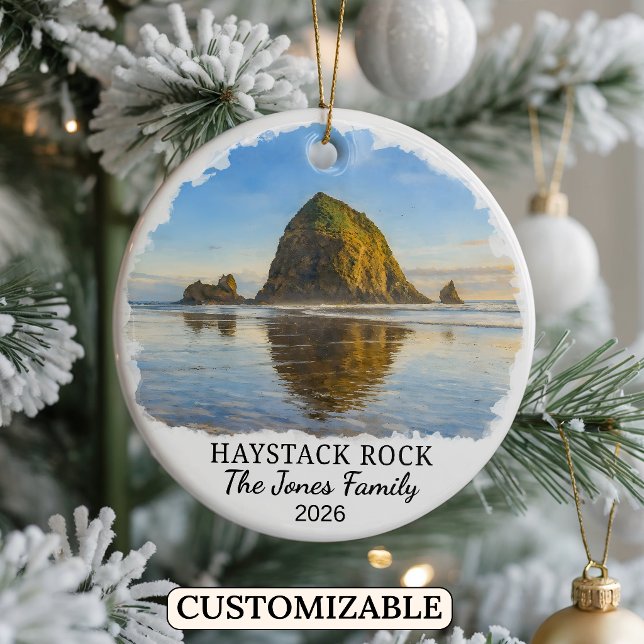 Personalized Haystack Rock Ornament, Custom Oregon Julgransprydnad Keramik (Skapare uppladdad)