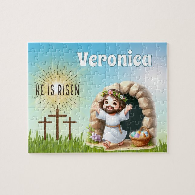 Personalized He Is Risen Easter Pussel (Horisontell)
