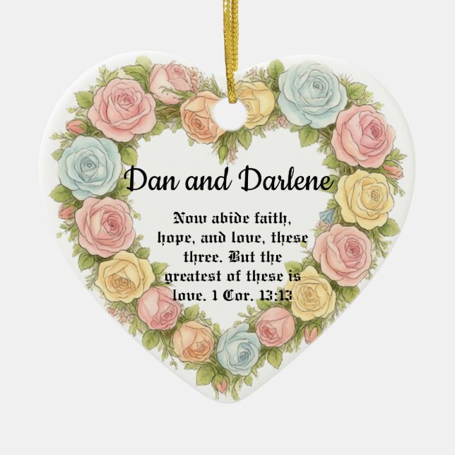 Personalized Heart Floral Bible Verse Ornament (Framsidan)