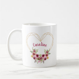 Personalized Heart & Flowers Romantic Mug Kaffemugg