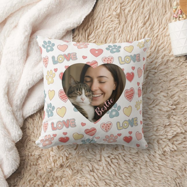 Personalized Heart Photo Pet & Owner Kudde (Filt)
